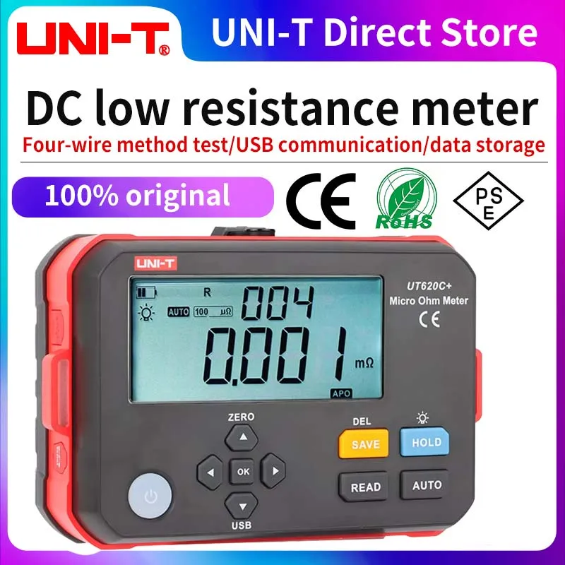 UNI-T UT620C Plus Micro ohmímetro DC probador de baja resistencia 0.001mΩ ~ 300.0kΩ rango automático y Manual medidor de ohmios Digital profesional