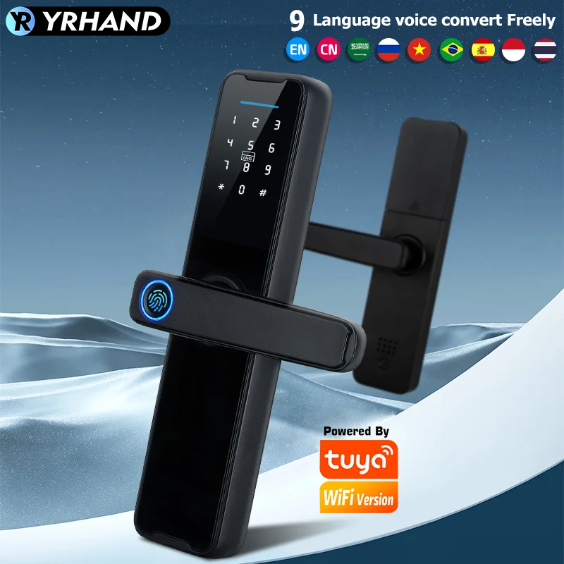 YRHAND Cerradura 지능형 생체 인식 스마트 잠금 장치, 투야 앱 원격 잠금 해제, 키리스 와이파이 잠금, 전자 스마트 문짝 잠금 장치