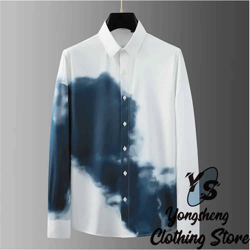 Luxury Letter Print Shirt Men's Long Sleeve Slim Fit Casual Shirt High Quality Fashion Korean Extra Large Size Men's Clothing