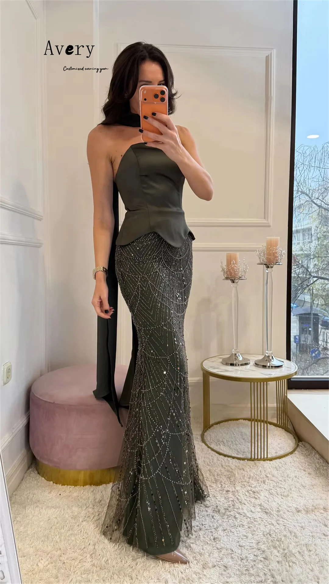 Avery-Top de tubo personalizado con cuentas y hombros descubiertos, vestidos formales y de noche sin mangas, vestido de lujo 2025, vestido de fiesta largo y elegante para mujer