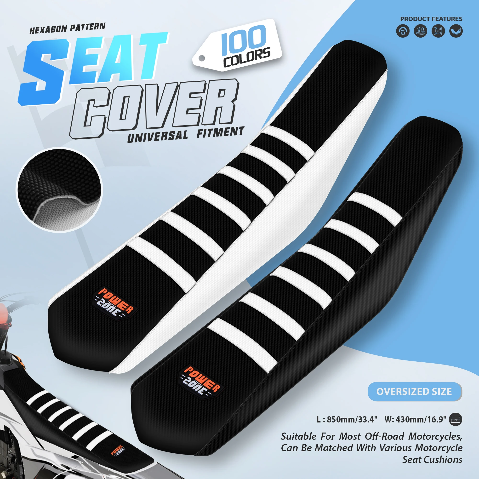 Powerzone Universal Motorcycle Ribbed Seat Cover Soft Waterproof Non-slip Seat Cushion For SXF EXC KXF CRF YZF WR TC TE