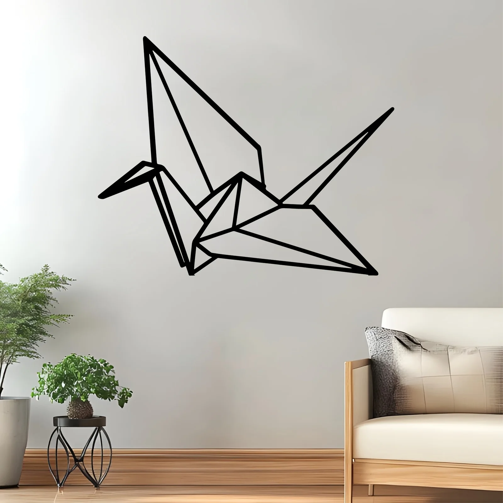 Iron Origami Crane Wall Art, Black Rustproof Sculpture Decor for Bedroom Garden, Paper Art Lover Hanging Ornament, Home Gift