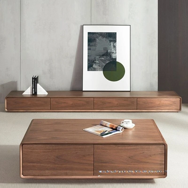 All solid wood TV cabinet medium antique minimalist style floor cabinet walnut small apartment living room narrow floor