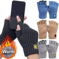 Knitted Thick Thermal Half Finger Gloves Women Men Winter Outdoor Warm Wool Driving Fingerless Glove Touchscreen Mittens