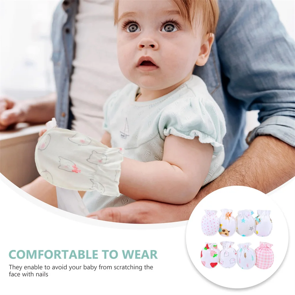 

8pcs Infant Cotton Mittens Baby Anti Scratch Gloves Newborn Hand Protectors No Scratch Soft Premium Material Comfortable