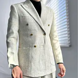 Apricot Double Breasted Suit Naples Business Leisure Fall Italian Gentleman British Suit Man Blazer Homme Prom Blazer For Men