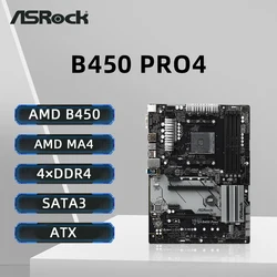 ASRock B450 PRO4 Motherboard AMD B450 DDR4 Memory AM4 Mainboard M.2 NVME ATX (Supports Ryzen 5 5600G R7 5700X3D 5800X CPU)