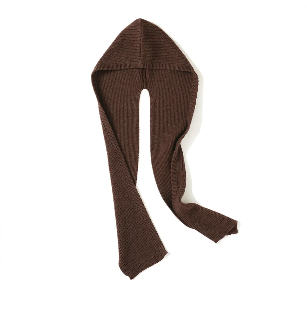 Autumn Winter Thickened One-Piece Scarf Hat 100% Merino Wool Knitted Frostproof Neck Protection Integrated Scarf Hat