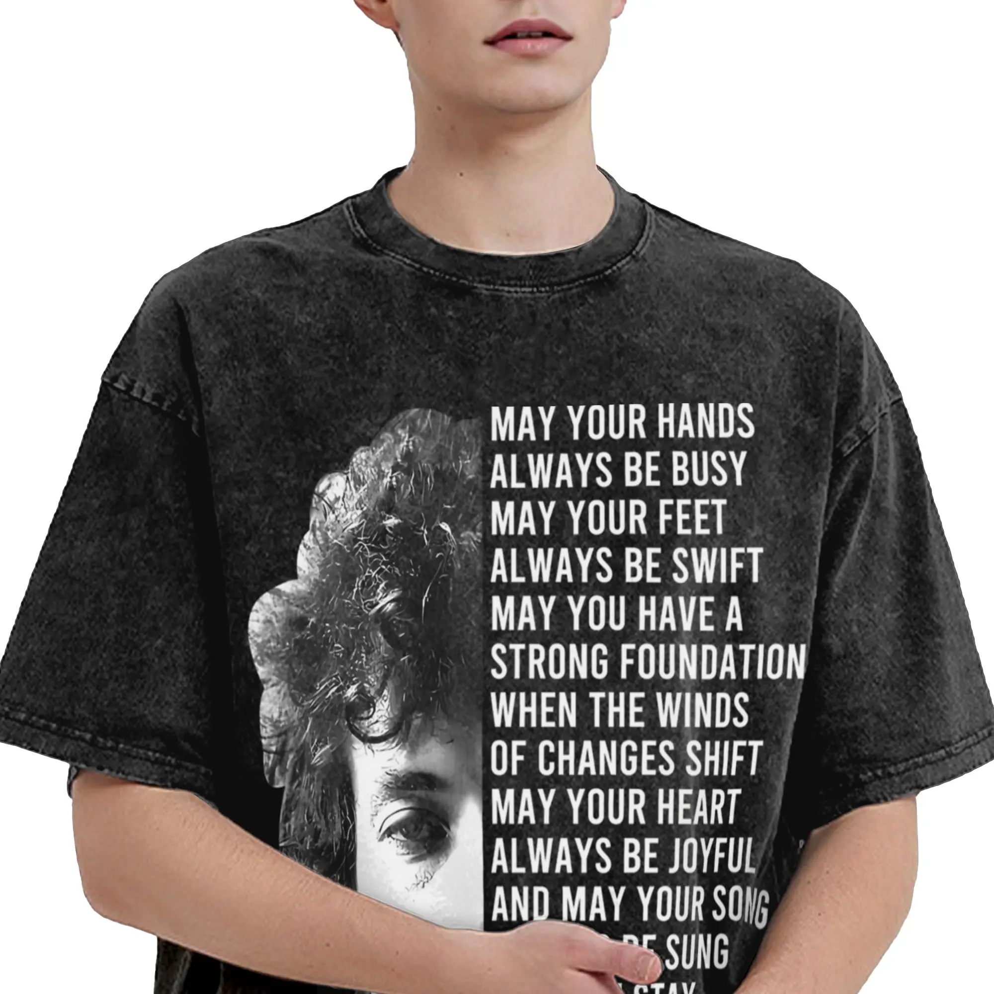 Washed T Shirt Bob Dylan Forever Young Lyrics Hip Hop Cool T-Shirts Oversize  Streetwear Cotton Graphic Tops Tees Men Women