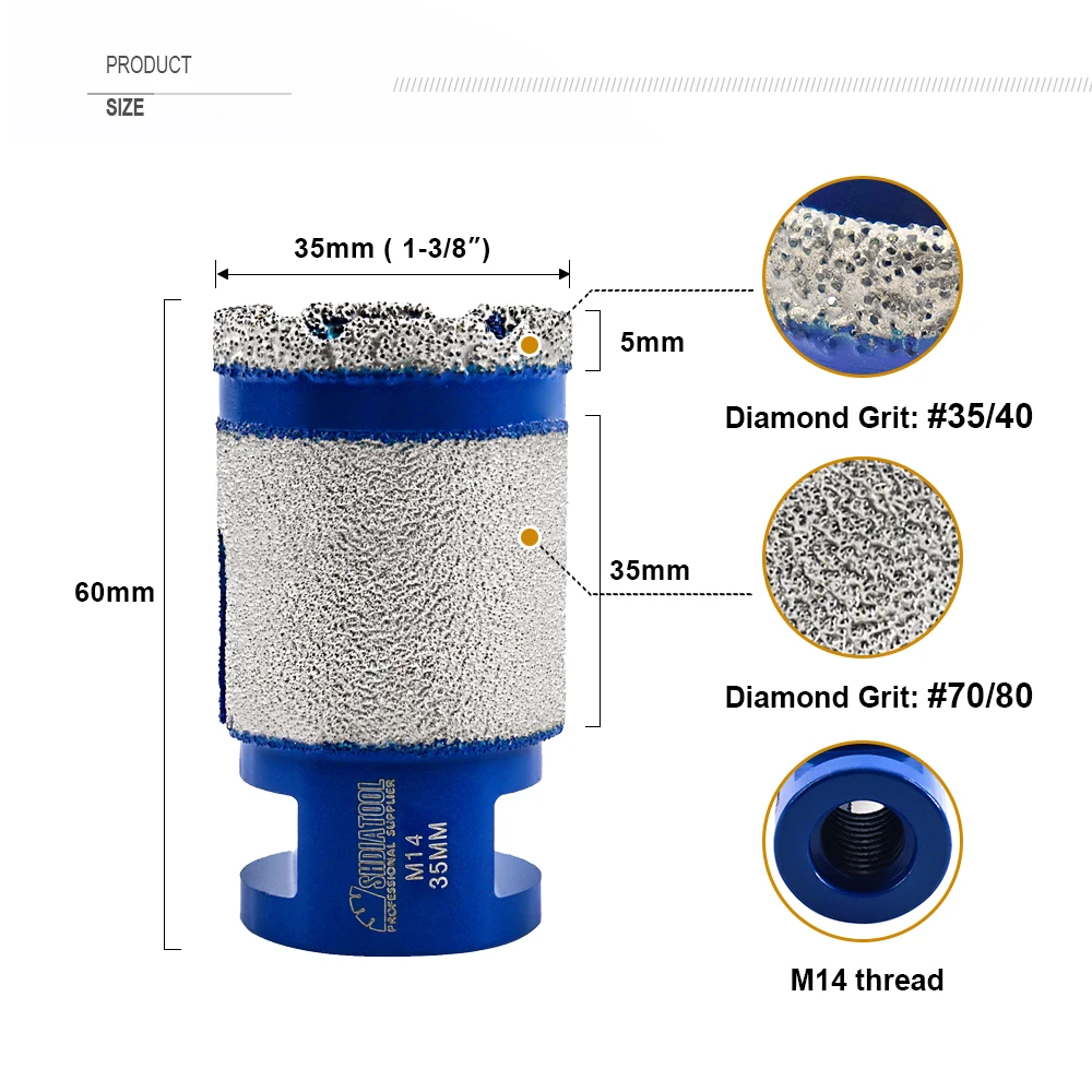 SHDIATOOL 1Pc M14 Dia35mm Diamond Drill Core Bits เจาะมิลลิ่งกระเบื้องขยายรูเซรามิคก่ออิฐมงกุฎเพชร