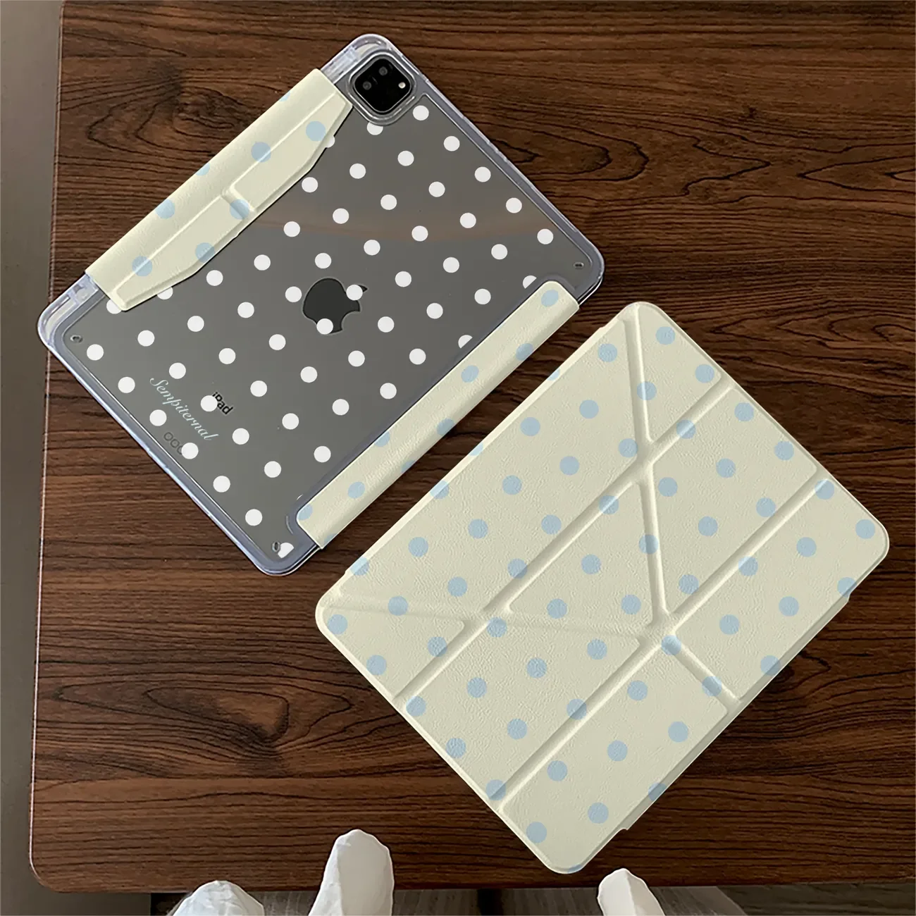 White and Blue Polka Dots For iPad Case iPad Air 4 5 6 Pro 11 12.9 13 M4 10.9 Mini 7 6 Y Folded Edge Locked Case with Pen Holder