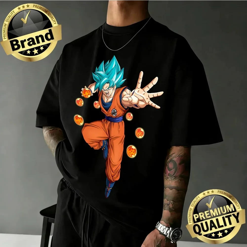 

2026 Summer New Arrival Dragon Ball Oversized Retro Anime T-shirt | Goku Super Saiyan Blue Retro Graphic Print 100% Cotton Tee