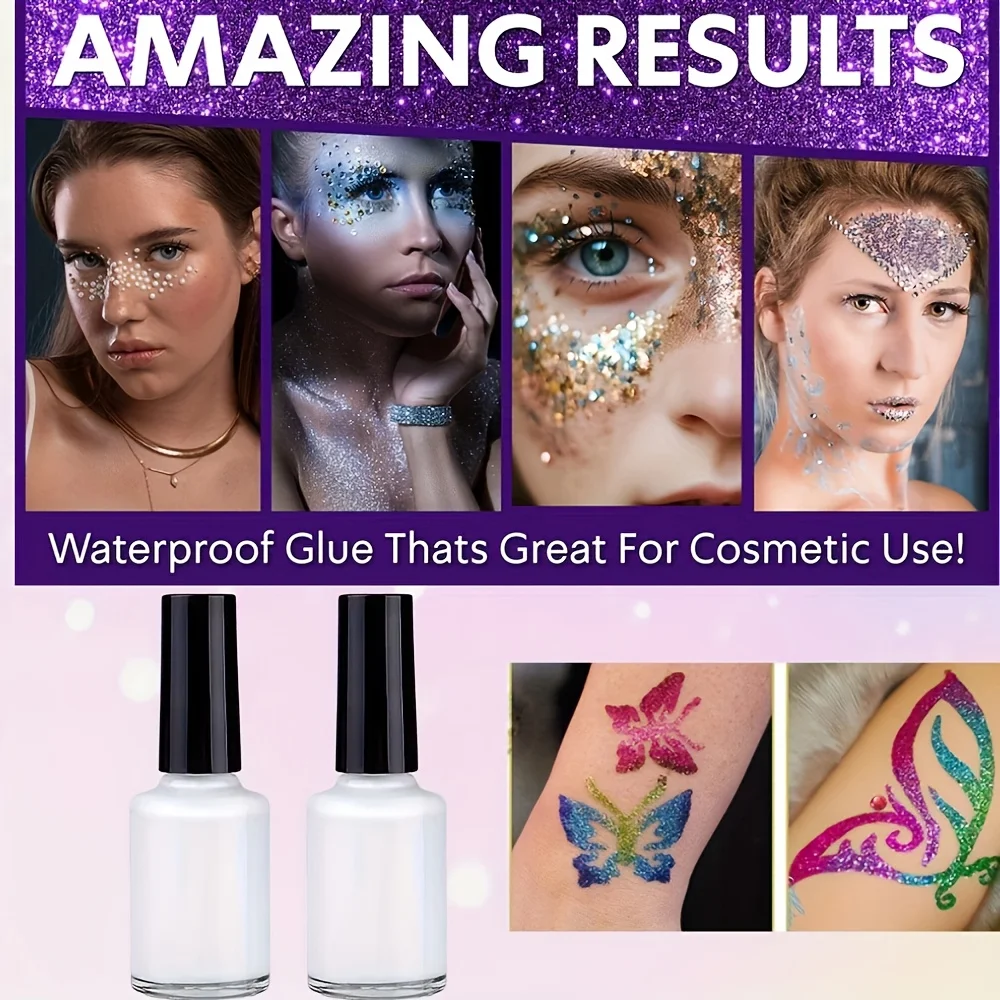 DIY Flash Tattoo 36 Colors of Glitter,Includes Multiple Tattoo Templates Glue Brushes Set,DIY Glitter Cartoon Sticker Tattoo Set