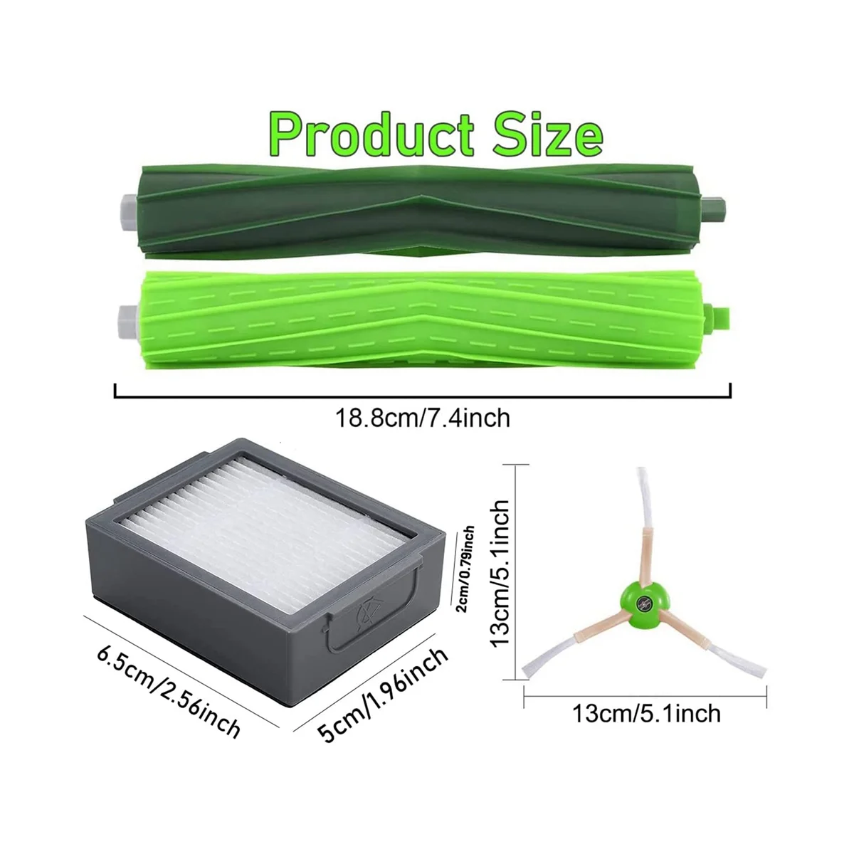 مجموعة من 2 فرشاة مطاطية ل e ، i ، j ، 6 مرشحات hepa ، فرش جانبية و 6 أكياس فراغ