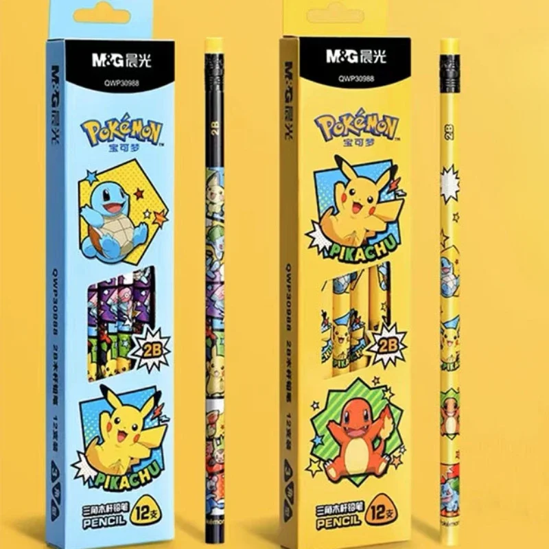 Cartoon Pokemon Series Pikachu Pencil Triangular Wooden Pencil HB Kindergarten Primary School Student 2B Pencil with Eraser Gift