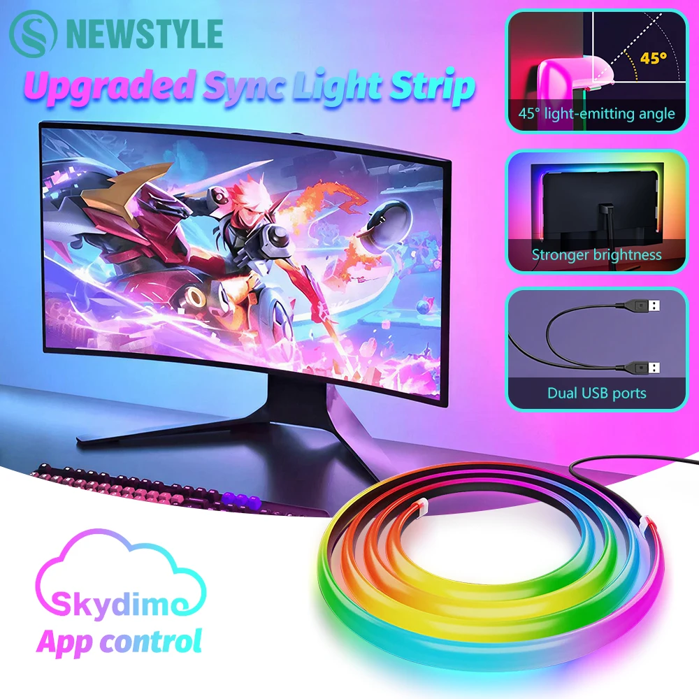 Upgraded RGBIC LED Strip Light PC Monitor Backlight Screen Color Music Sync Computer Light Bar with Dual USB Port  APP Control