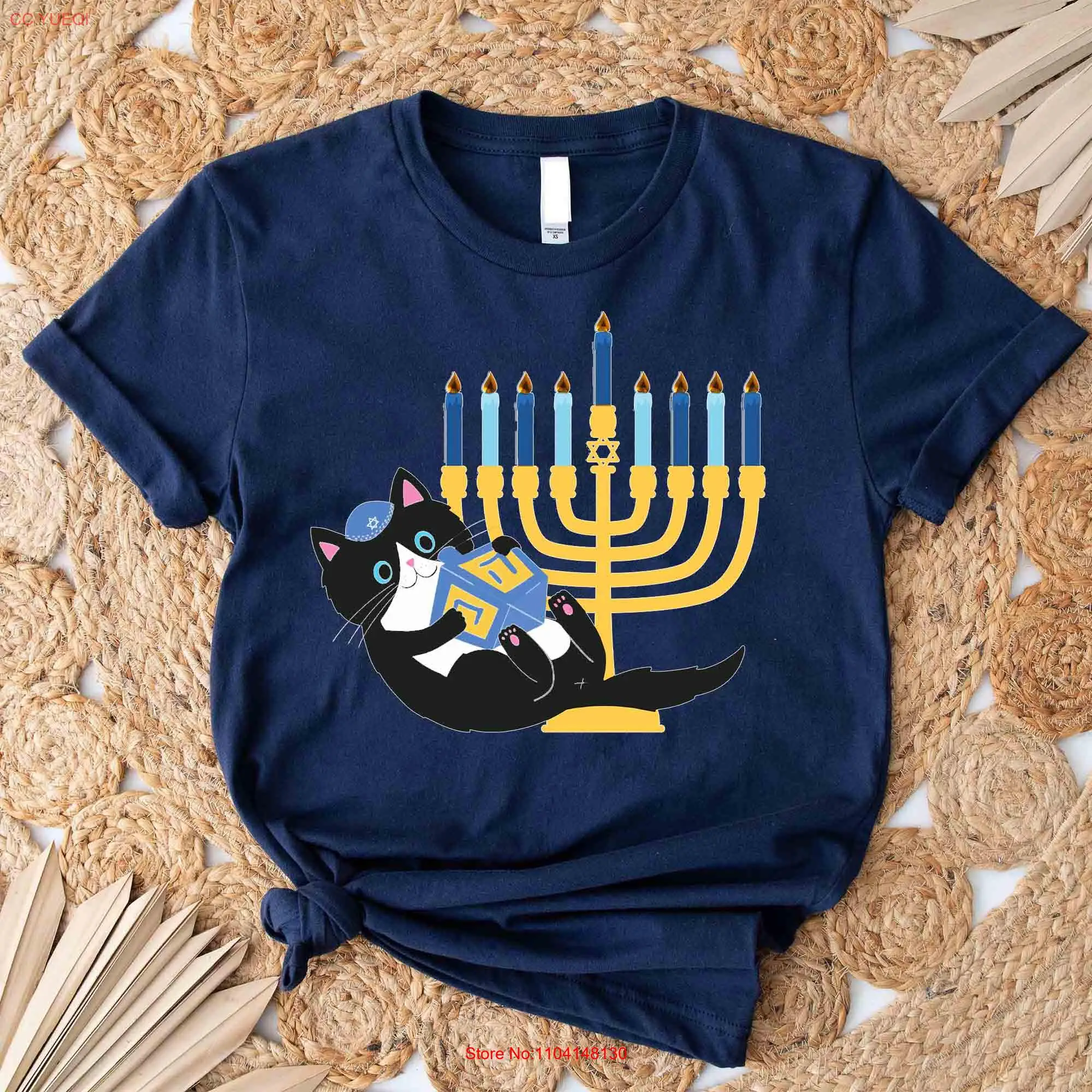 Hanukkah CaT T Shirt Owners Happy HanucaT Holiday Christmukkah Jewish Lover Mom long or short sleeves