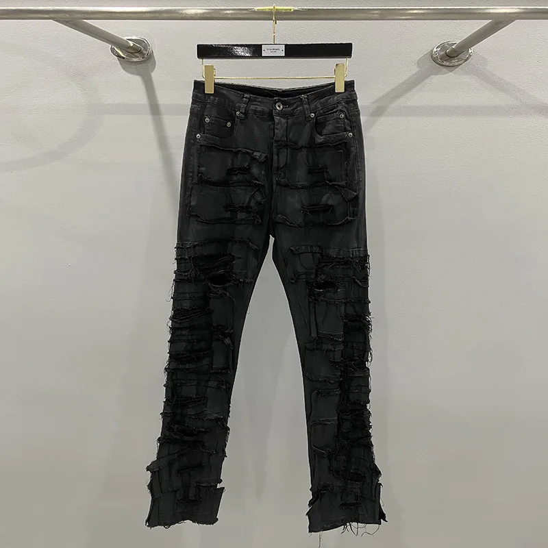 

24ss Rick Pants for Men Jeans for Women Baggy Y2k Streetwear Washed Micro-stretch Waxed Pants