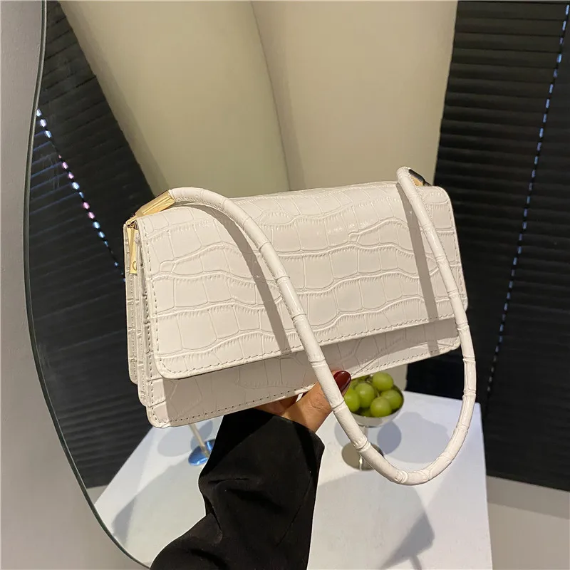 Trendy Lightweight Women Shoulder Bag Crocodile Pattern PU Material Versatile Casual White Red Black Simple Single Shoulder Bag