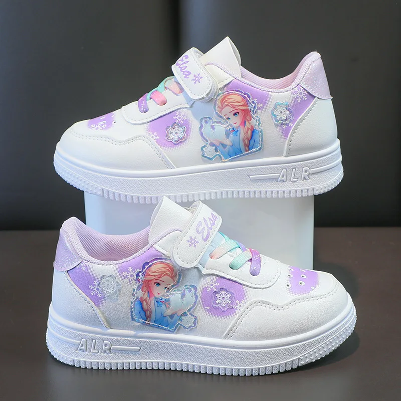 Disney Elsa Princess Casual Sport Shoes Girls\' Board Shoes Spring Autumn Children\'s Pink Purple Small White Shoes Cartoon Shoes