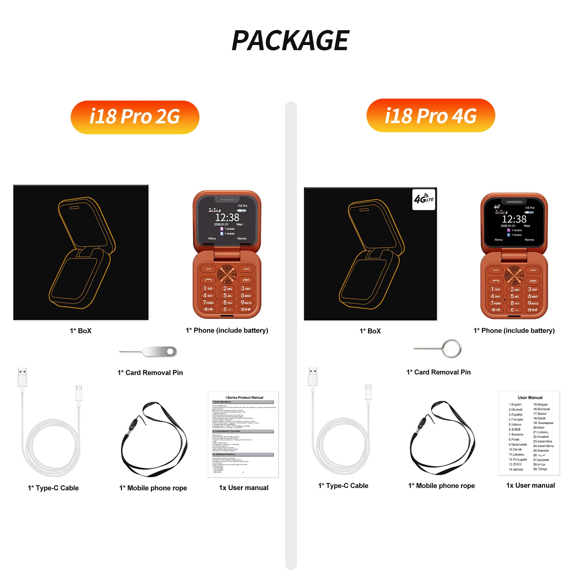 SERVO I18 Pro Flip Mobile Phone 2G GSM/4G LTE Network 1.77' Screen Dual SIM FM Radio Call Recording Blacklist Mini Fold Phone