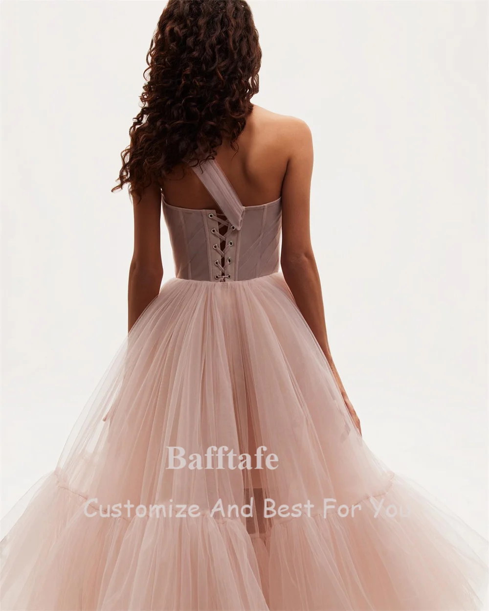 Bafftafe A Line Tulle Midi Homecoming Dresses One Shoulder Tea-Length Corset Evening Prom Gowns Customized Formal Party Dress