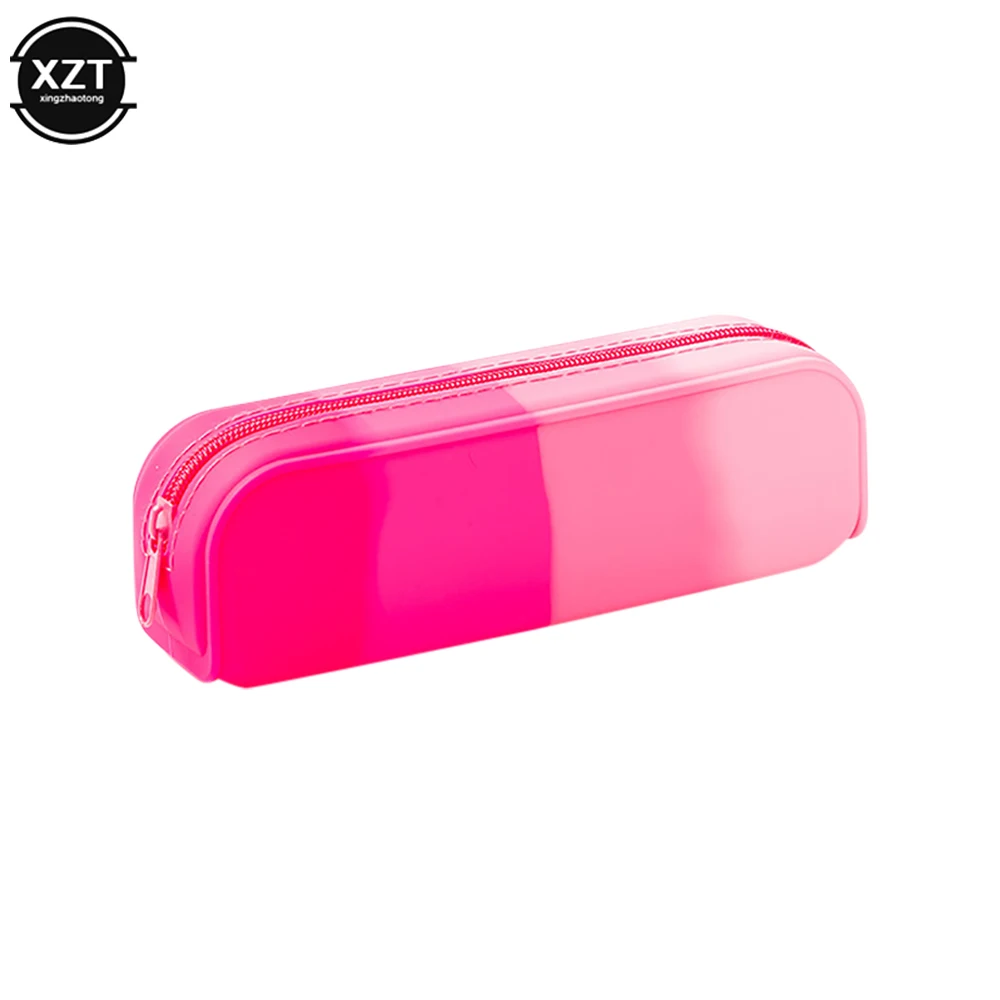 1Pcs Creative Gradient Color Pencil Case Silicone Waterproof Pen Bag Kawaii Large Capacity Storage Box School Office Supplies