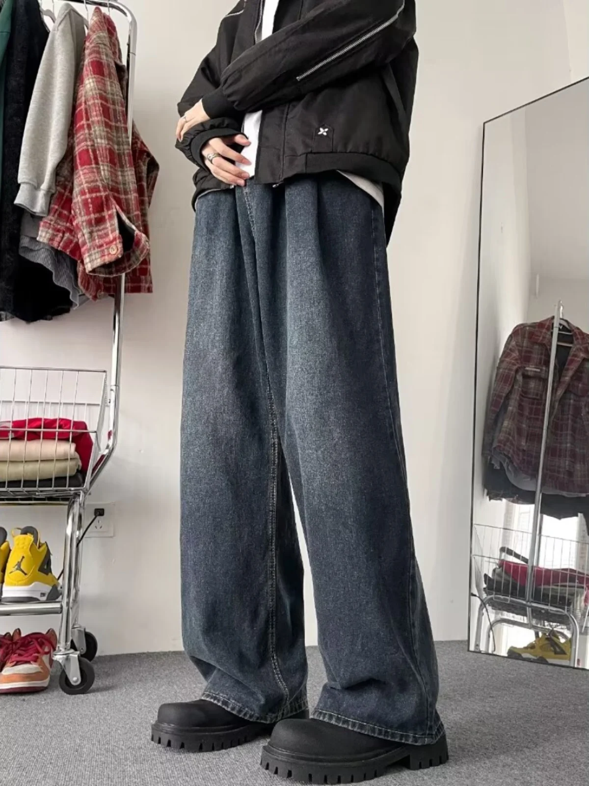 

Waed High Street Vintage Men's Jeans Wide Leg Floor-Length Slimming Straight Cut Trousers Trendy Brand Casual Faion