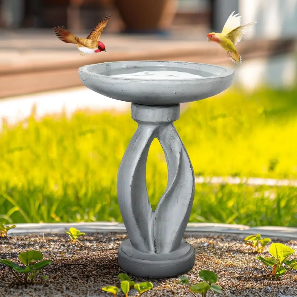SunJet 21.8 Inch Heigh ern Concrete Bird Bath – Sleek & Minimalist Design, birdbath Sturdy & Elegant, Enhances Garden, Patio, Ya