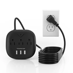 TRANSTON power strip with switch, 3 power strip , 3 USB Ports, 10ft Extension Cord, Quick Charge, Fire Resistant, For Home