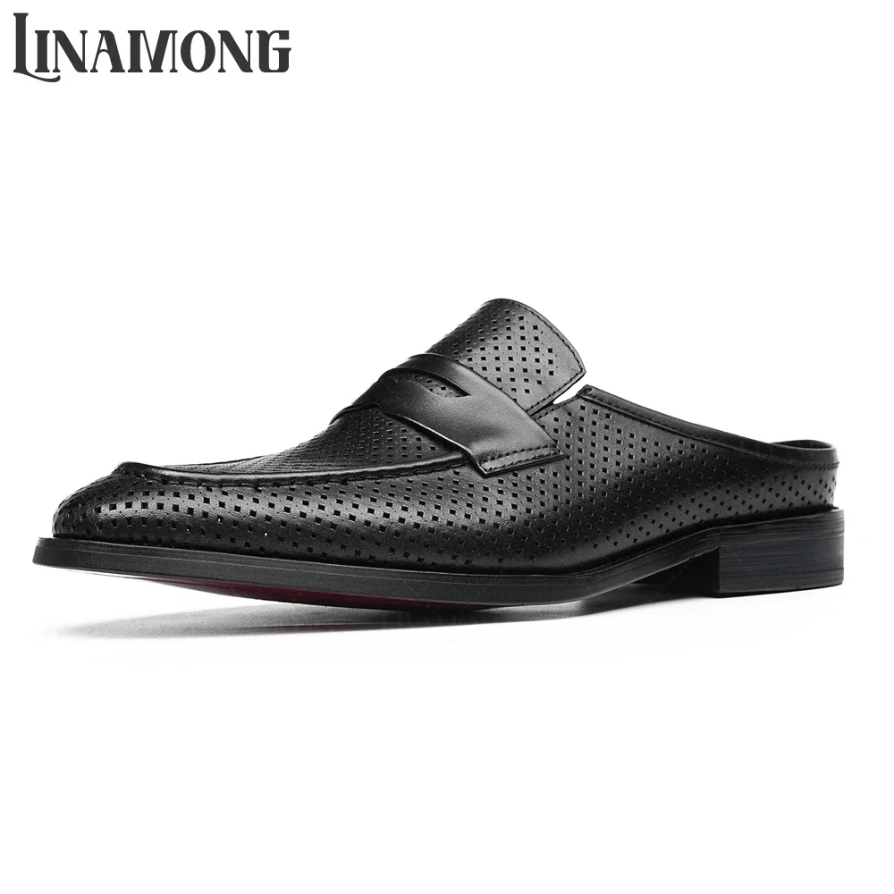 Breathable Hollow Leather Slippers Retro Style Closed Toe Leather Slippers Elegant Designer Style Slip on Business Dress Shoes