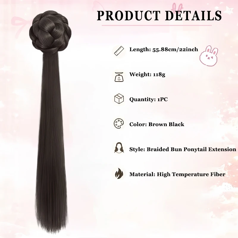 22 Inch Synthetic Vintage Braided Ponytail Extension Claw Clip Easy Install Fake Ponytail Wig for Women Daily Use