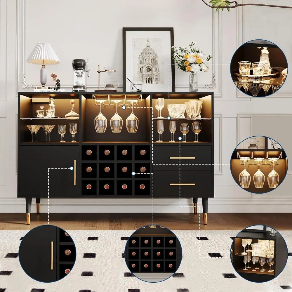 خزانة بار النبيذ المنزلية الحديثة القائمة بذاتها مع إضاءة LED وبار القهوة ورف النبيذ ومحطة شحن #4
