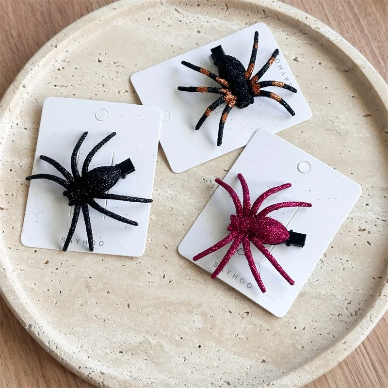 الكرتون مضحك هالوين غرامة مشرقة محاكاة العنكبوت دبوس الشعر الأطفال اللباس غريب دبوس الشعر فتاة صغيرة أغطية الرأس