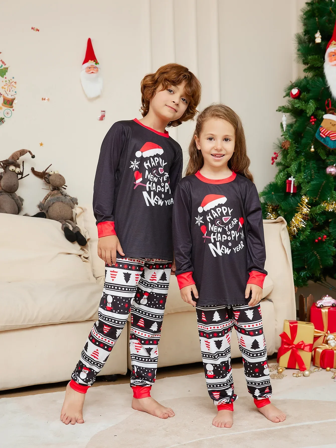 Xmas Look Toddler Boys Girls Pajamas Set Cartoon Print 2 Piecers Suit Sleepwear Christmas Matching Clothing Set Baby Romper Pjs image 4