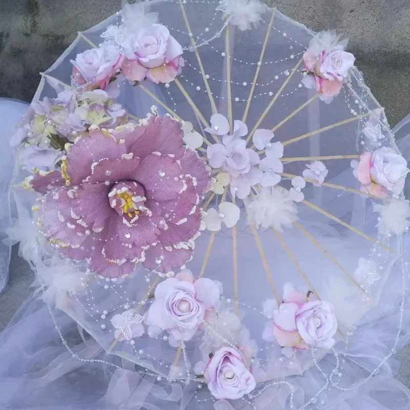 Handmade Oil Paper Umbrella Gradient Beaded Curtain Lolita Cosplay Wedding Photography Dance Prop Costume Daily Use 전통 우산