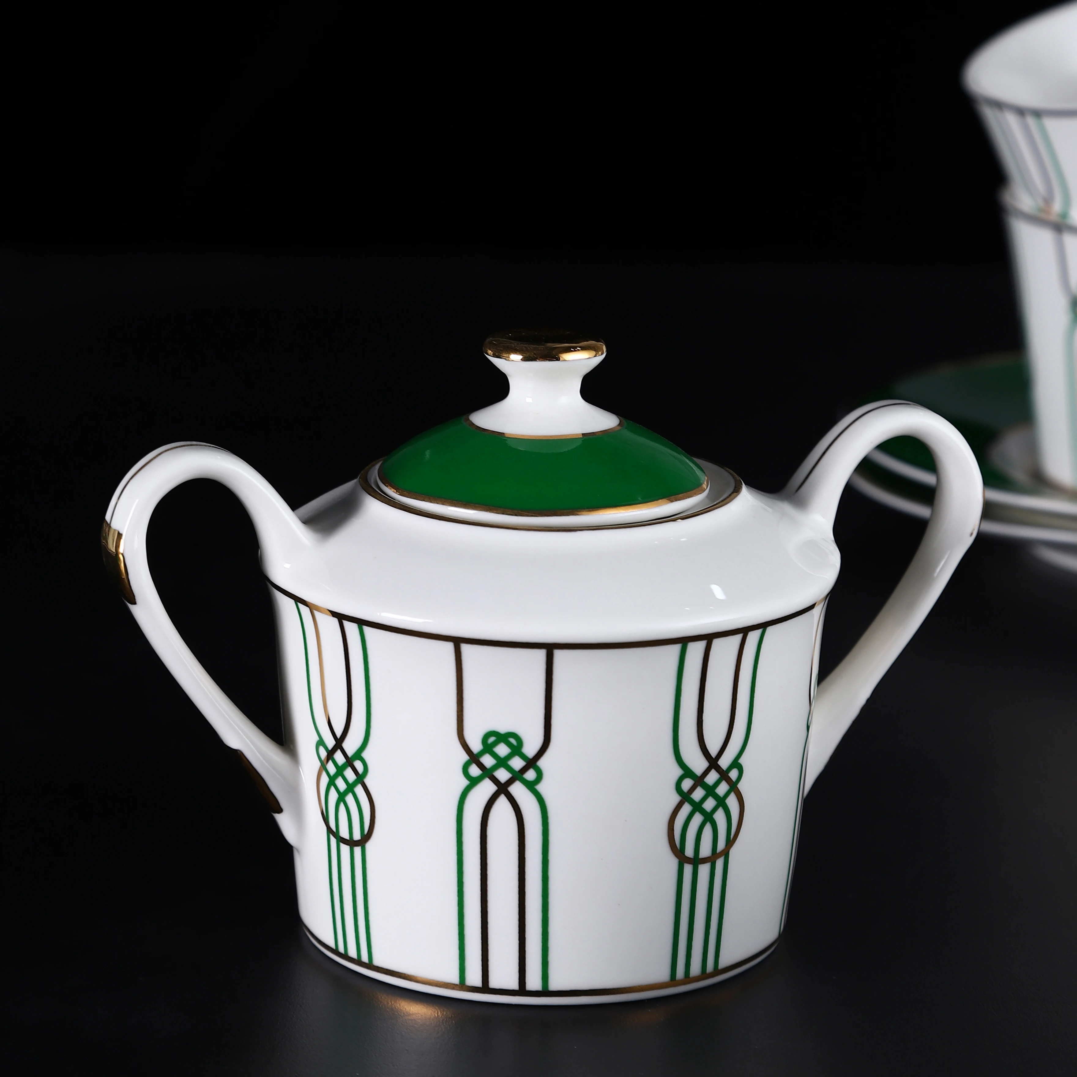 Hot Sale Creative Bone China Coffee sets Ceramic Green Gold Line Tea Cups And Mugs