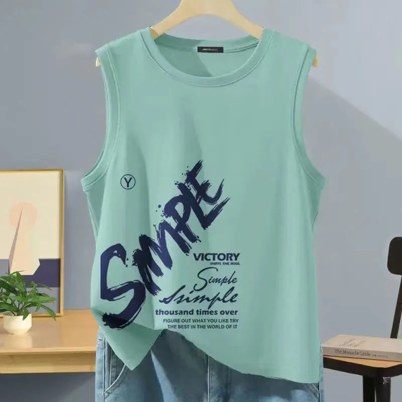 

Fashion O-Neck Sleeveless Printed Letter T-Shirts Men's Clothing Summer New Loose Casual Tank Top Sports Tee Shirt
