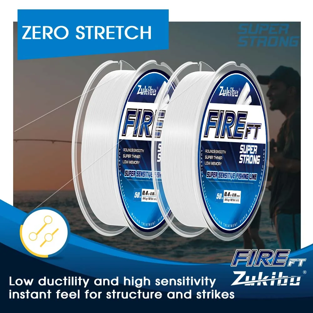 ZUKIBO FIRE FT Micro Fused Braid Line Single Strand 100M/200M/300M/500M Smooth,Thin,High Strength,Abrasion Resistant Line Ice