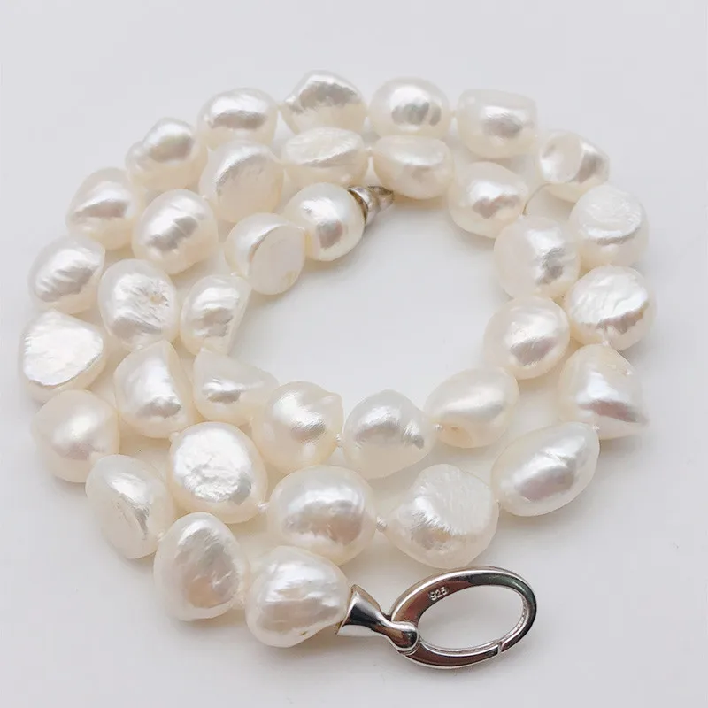 

wholesale 10-12mm strand 925 sterling silver clasp white natural real Baroque freshwater pearl Necklace