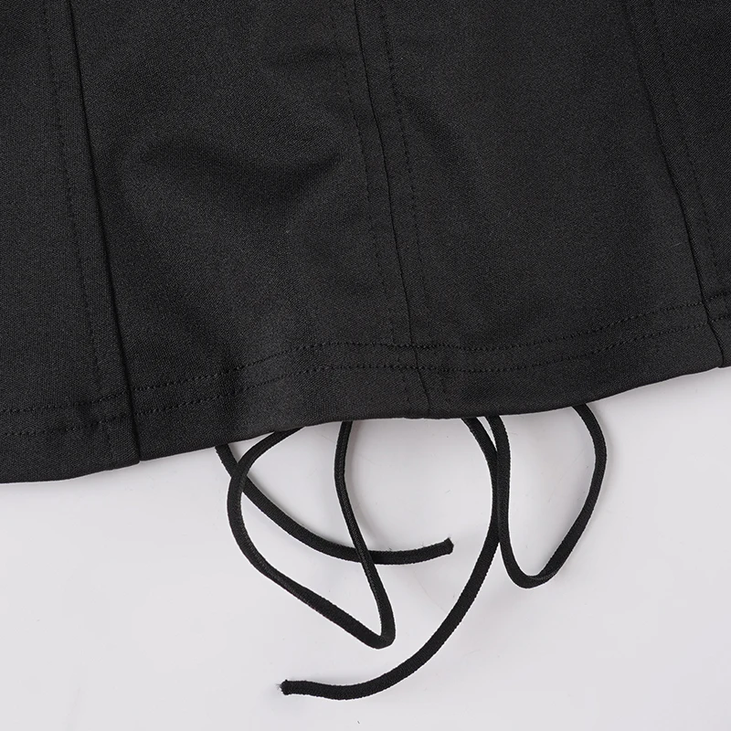 SUCHCUTE Schwarzes Mesh-Patchwork-Oberteil mit halbtransparenten Ärmeln für Damen, lässiges T-Shirt mit V-Ausschnitt, Y2k-Streetwear-T-Shirts, Herbst-Urlaubsoutfit – Detail 10
