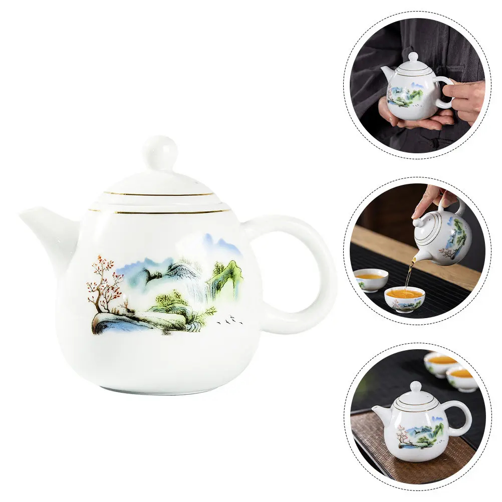 

Белый фарфоровый чайник с золотой отделкой, элегантный керамический заварочный чайник ручной работы для дома, офиса, чайной церемонии, подарок, декор