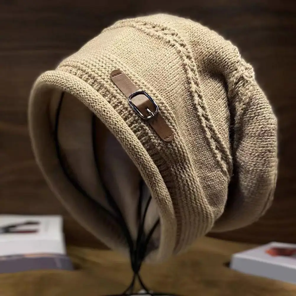 

Versatile Knitted Hat Styles Women's Windproof Knitted Hat with Velvet Lining Ear Protection Stylish Rolled-edge Pile for Cold