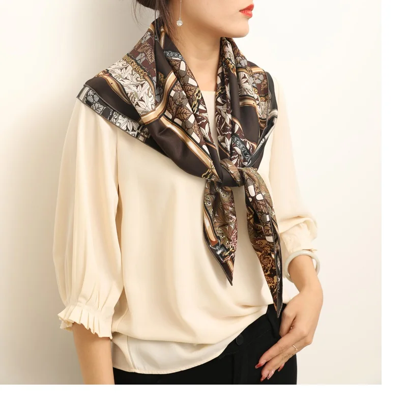 Large Square 100% Silk Scarf Shawl Double Side Printed Womens Luxury Silk Neckercheif Foulard Cape 88*88cm