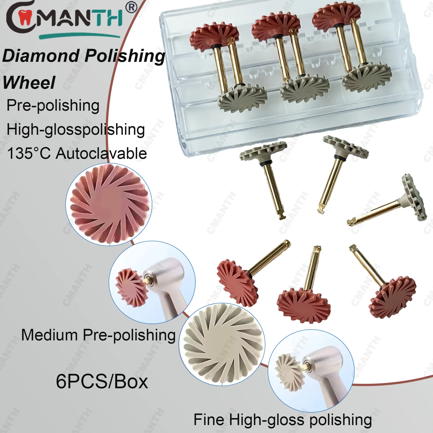 

Dental Rubber Polisher Composite Polishing Wheel Diamond Impregnated Polishing System CA 2.35MM Dentistry Materials 6pcs/box