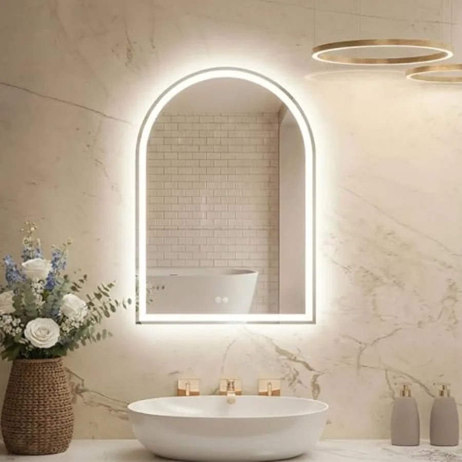 

28x 20 Arched LED Bathroom Wall Mirror with Lights Dimmable Lighted Vanity Mirror with Anti-Fog Feature Front Light and Backlit