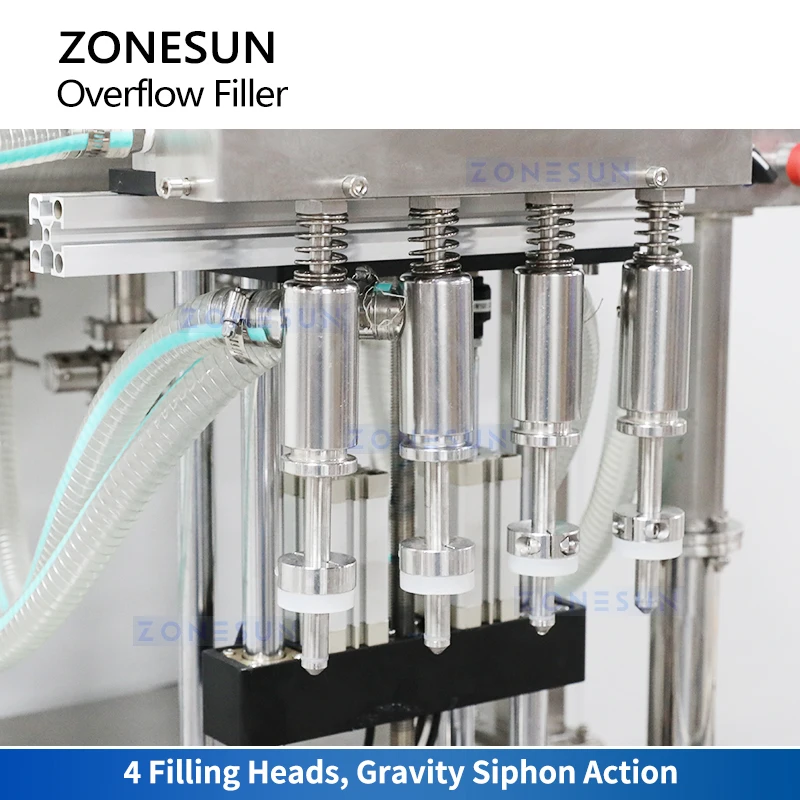 ZONESUN ZS-DTGZ400 Gravity Liquid Filling Machine For Siphon Wine Bottle Overflow Filling view 4