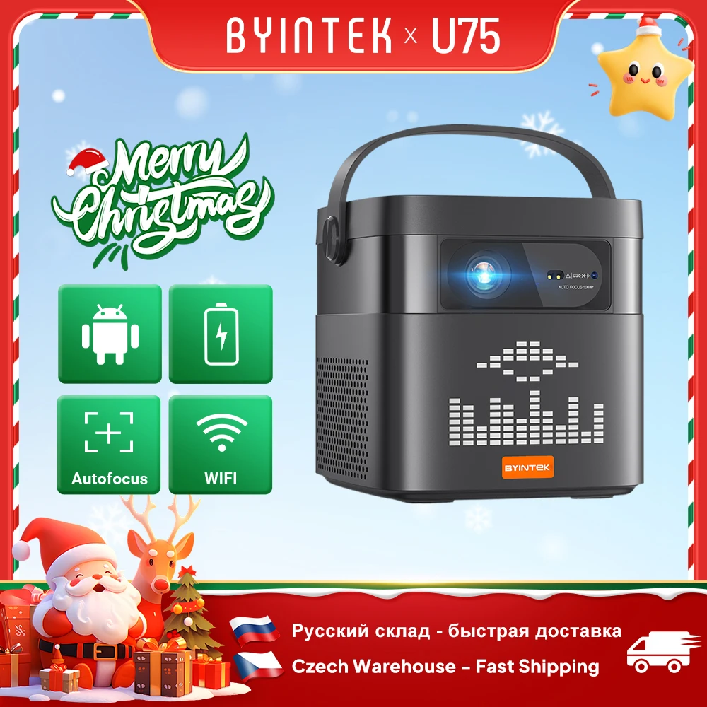

BYINTEK U75 Portable Projector 4K 3D WiFi Full HD1080P Built-in 2 x 10W Speakers Home Theater Projectors With15000mAh Battery