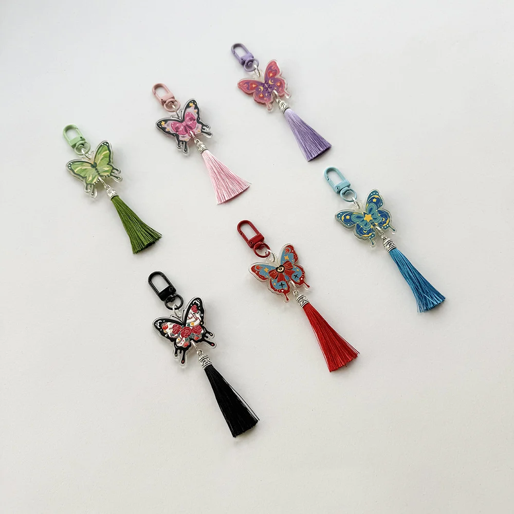 Butterfly Butterfly Fringe Key Chain Neo-chinese Style Creative Colorful Acrylic Key Ring Backpack Charm Pendant