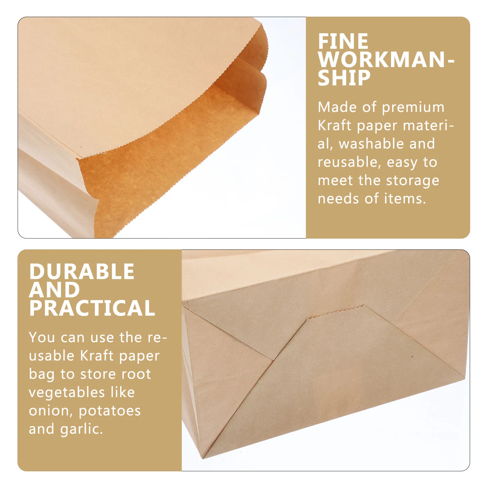 

20Pcs Kraft Paper Bags Washable Reusable Vegetable Fruits Grocery Storage Pouch Foldable Large Paper Snack Bread Treat Bags